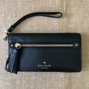 Kate Spade Black Leather Zip Wallet Wristlet